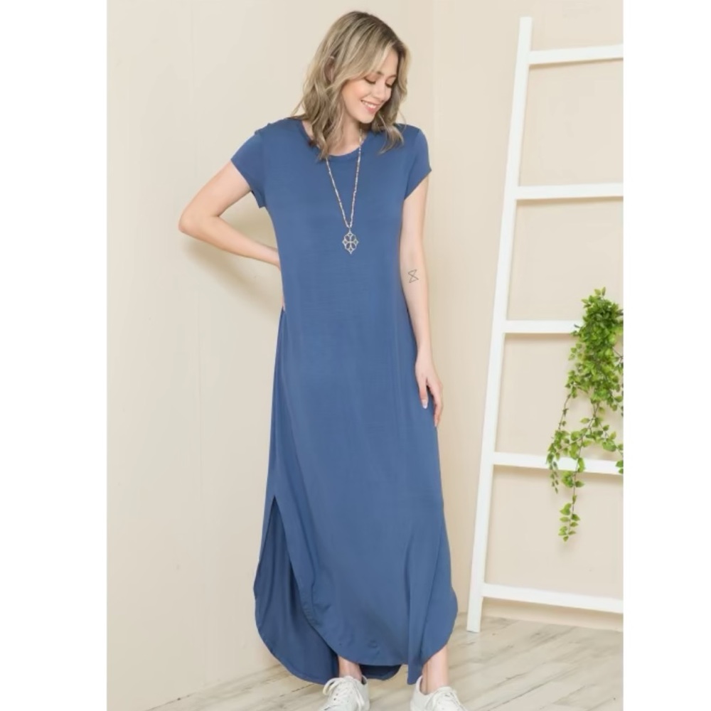 Short Sleeve, Side Slit Maxi Dress